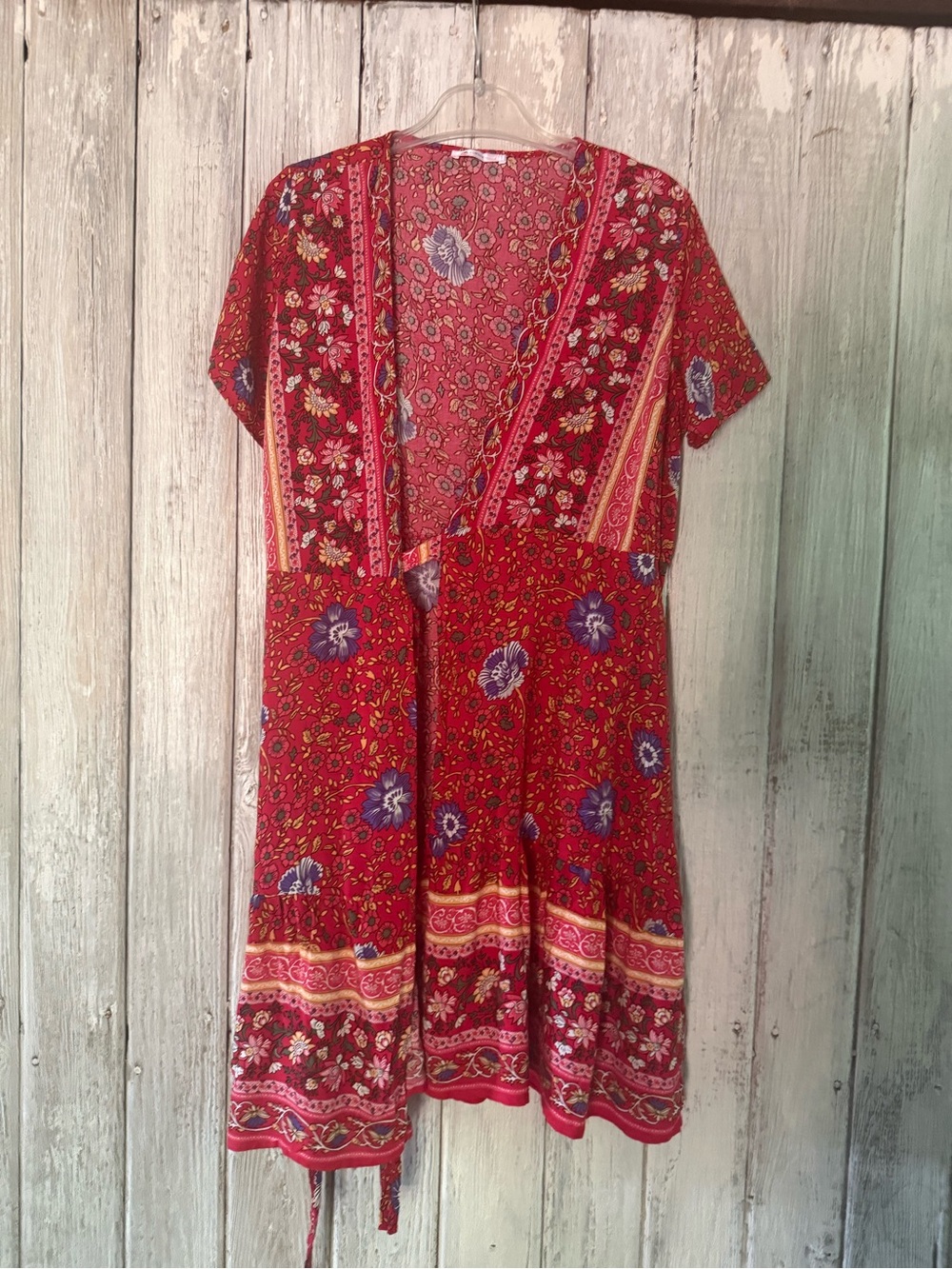 Boho Cupshe Red Floral Wrap-Style Midi Dress - Picture 3 of 10